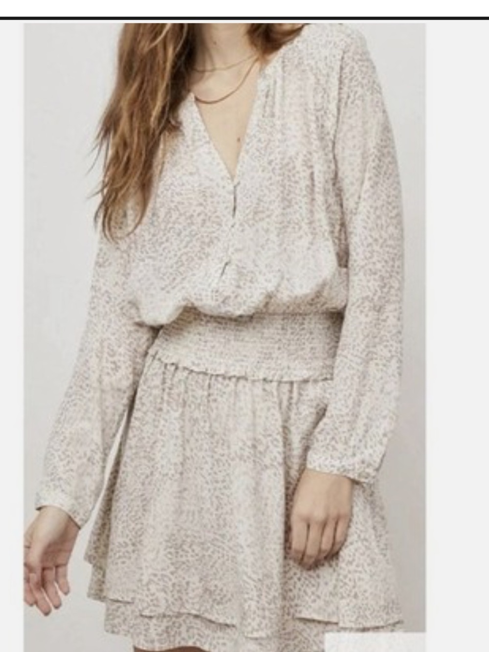Rails Cream Leopard Print Smocked Waist Long-Sleeve Mini Dress